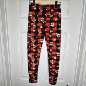 Just Cozy Girls Christmas Leggings Holiday Graphics Red Black Size 10-12